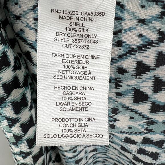 JOIE Blue Black Diamond Southwest Print Tassel Tie Neck Flutter Sleeve Blouse S - Picture 7 of 7